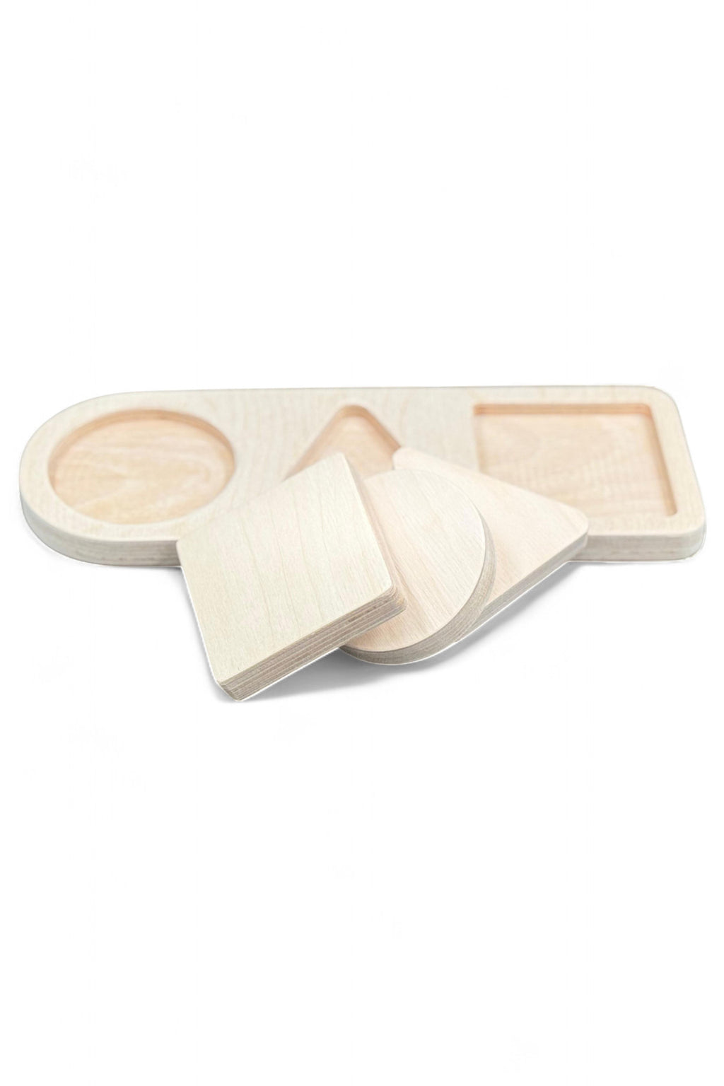 3 Piece Geometry Wooden Puzzle Toy | Hands-On Shape Board for Toddlers | Natural Wood Activity Toy - front view of the wooden activity toy