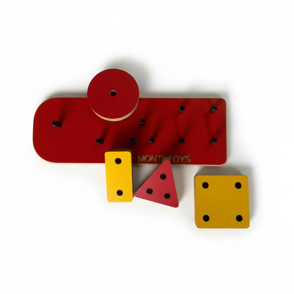 4-Piece Red Geometric Wooden Puzzle Toy, MDF Shape Activity Board, Handmade Wooden Toy for Playroom or Nursery - handmade wooden toy detail