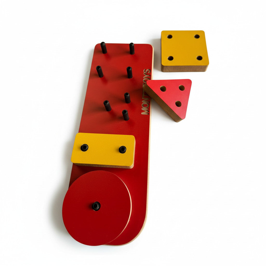 4-Piece Red Geometric Wooden Puzzle Toy, MDF Shape Activity Board, Handmade Wooden Toy for Playroom or Nursery - detail view for shoppers
