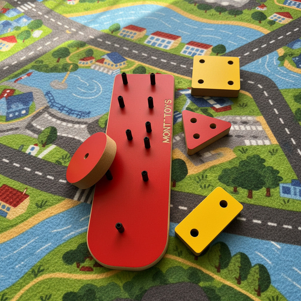 4-Piece Red Geometric Wooden Puzzle Toy, MDF Shape Activity Board, Handmade Wooden Toy for Playroom or Nursery - additional product photo