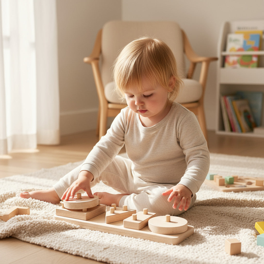 4-Piece Wooden Geometry Puzzle Board | Montessori-Style Shape Toy for Kids - wood material and finish detail