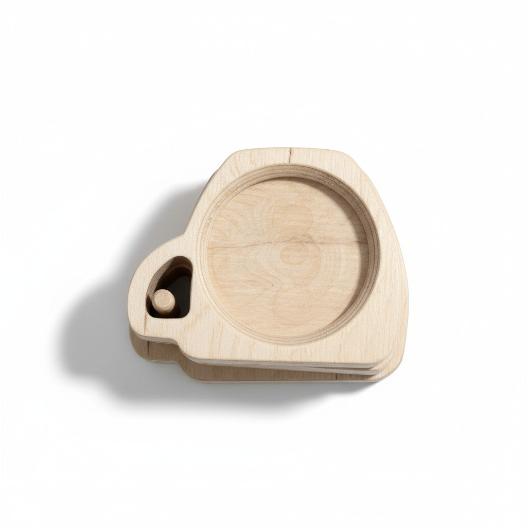 Wooden Cup Set Toy, Handcrafted Pretend Play Cups, Natural Wood Activity Toy, Nursery Shelf Display Toy - side view showing the slim profile