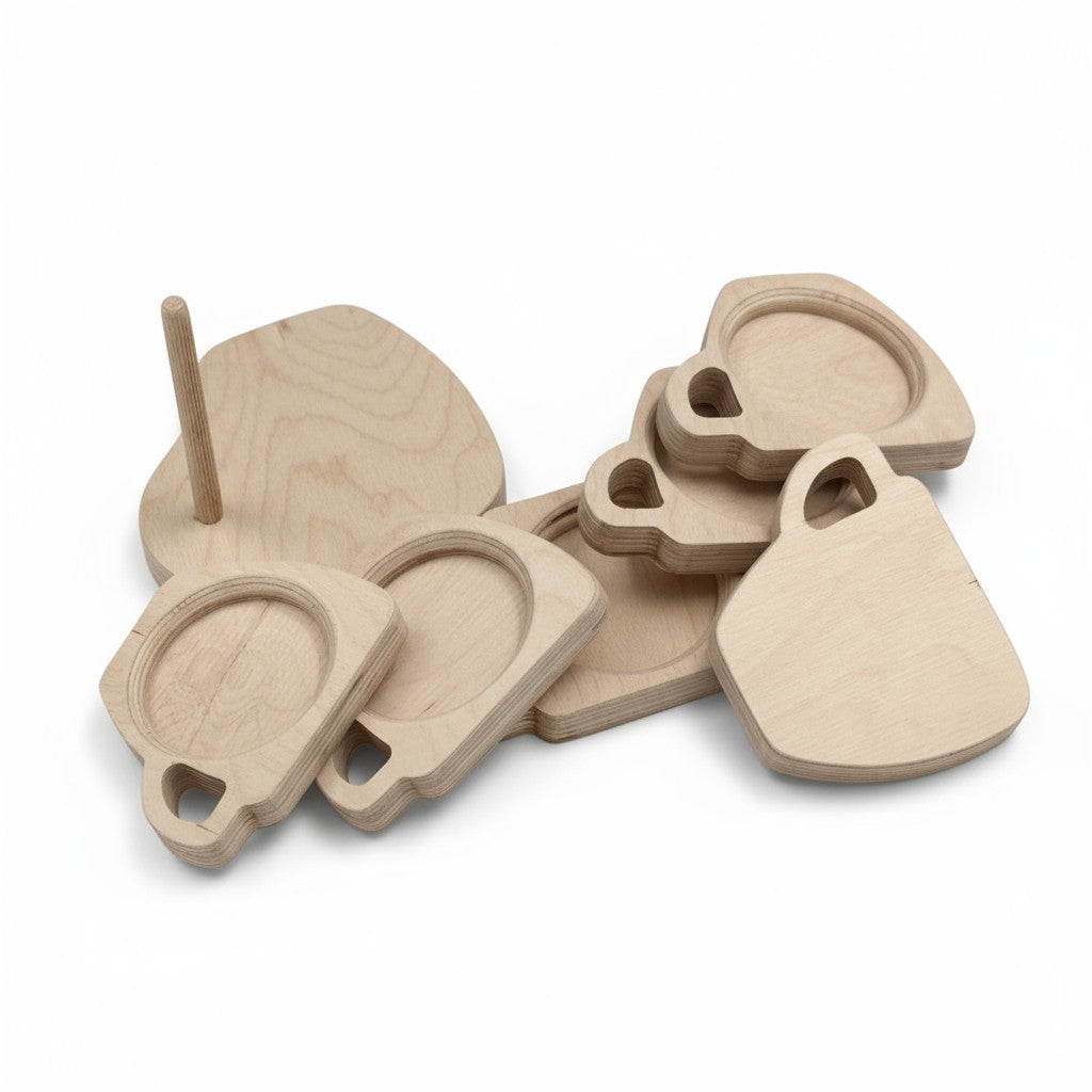Wooden Cup Set Toy, Handcrafted Pretend Play Cups, Natural Wood Activity Toy, Nursery Shelf Display Toy - scale and shape detail