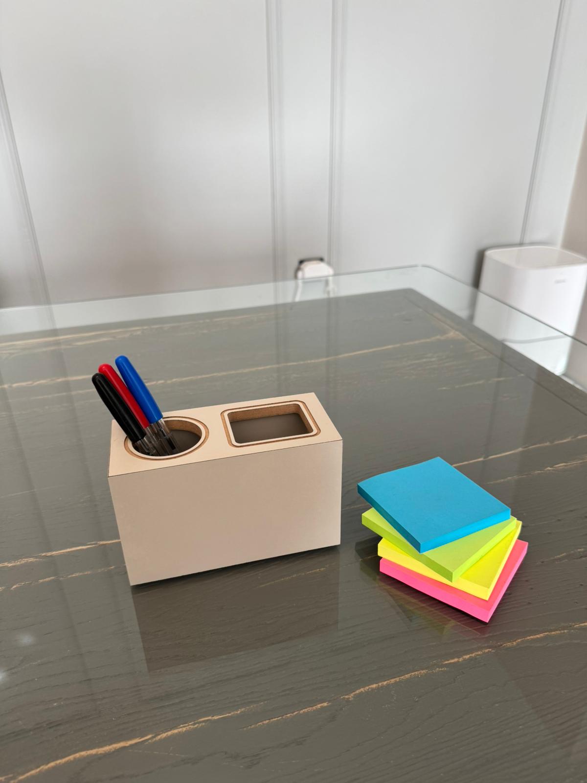 Gray Double Pencil Holder, MDF Desk Organizer for Kids and Home Office, Wooden-Style Pen Storage - wood material and finish detail