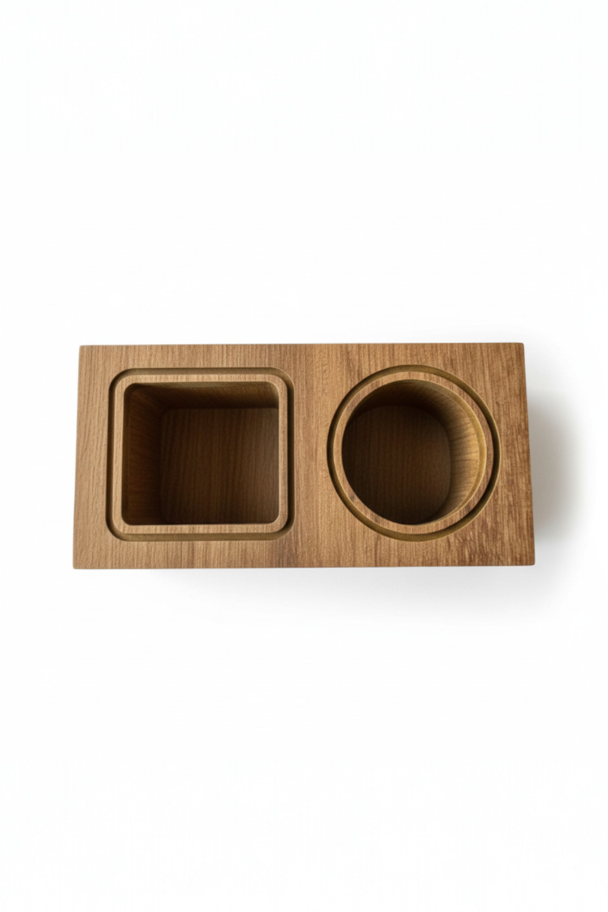 Double Pencil Holder in Coffee Brown, Wooden Desk Organizer, MDF Pen Cup for Home Office or Kids' Desk - main product view