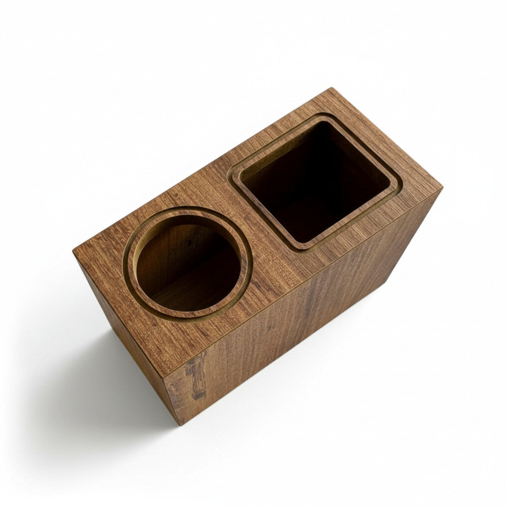 Double Pencil Holder in Coffee Brown, Wooden Desk Organizer, MDF Pen Cup for Home Office or Kids' Desk - handmade wooden product detail