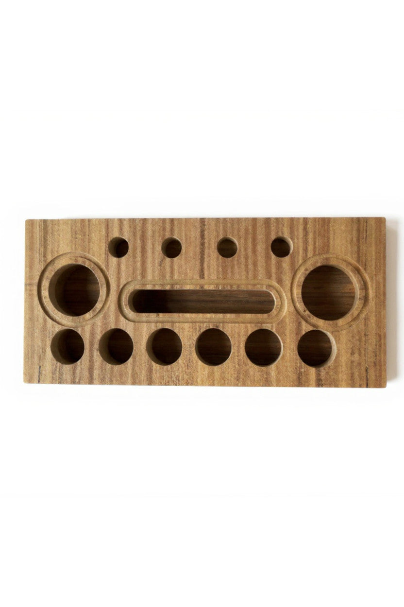 Round Hole Wooden Desk Pen Holder in Brown MDF, Modern Pencil Cup for Desk Organization - main product view