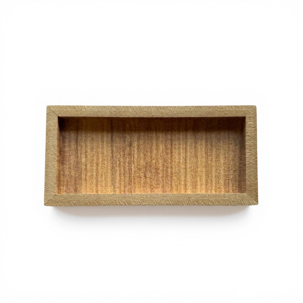 Round Hole Wooden Desk Pen Holder in Brown MDF, Modern Pencil Cup for Desk Organization - side view showing the product profile