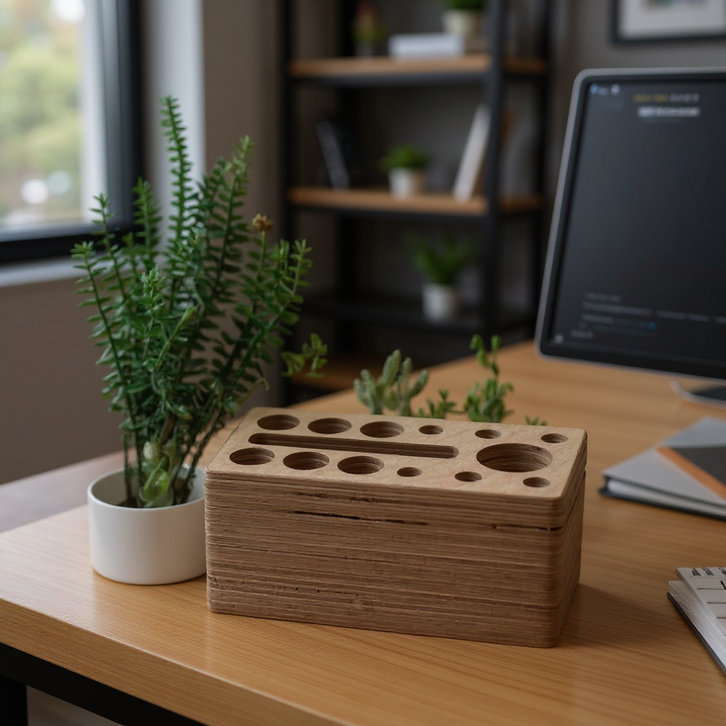 Wooden Pencil Holder with Holes, Desk Organiser, Natural Wood Pen Cup for Home Office - wood material and finish detail