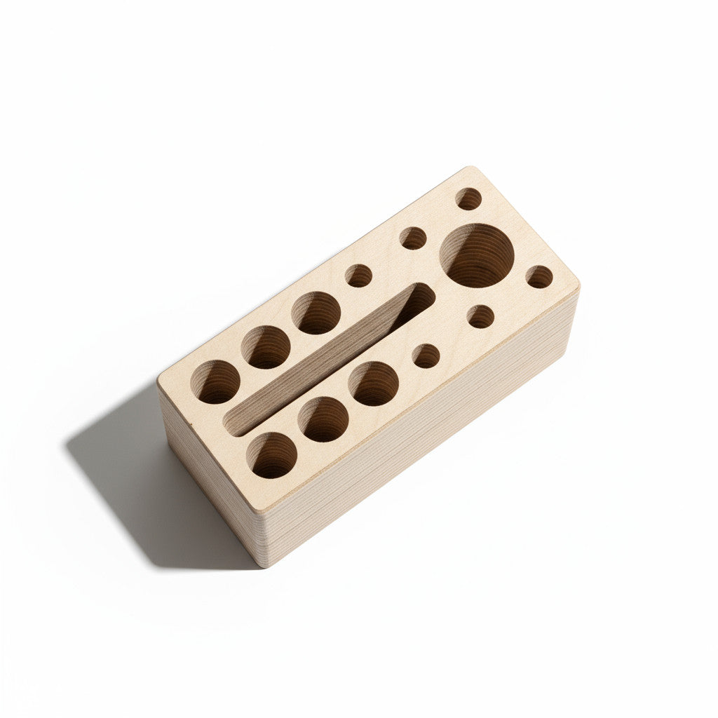 Wooden Pencil Holder with Holes, Desk Organiser, Natural Wood Pen Cup for Home Office - size and shape detail