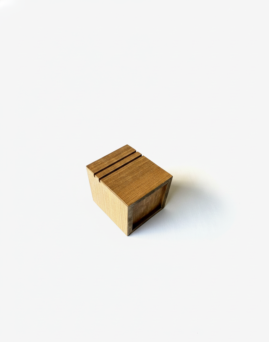 Square Wooden Pencil Holder with Striped Design, Brown MDF Desk Organizer, Minimal Table Storage for Pens and Pencils - additional product photo