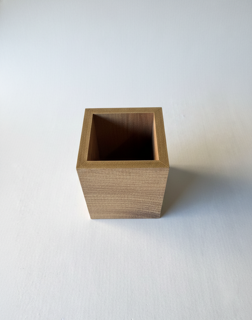 Square Brown Wooden Pencil Holder, MDF Desk Organizer for Pens, Pencils and Small Supplies, Minimal Table Storage - detail view for shoppers