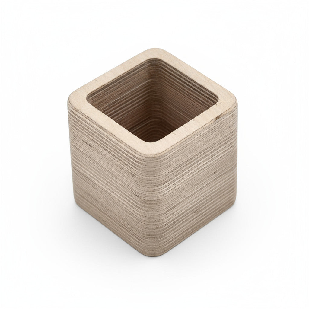 Square Wooden Pencil Holder, Small Desk Organizer, Minimal Wooden Pen Cup for Home Office or Kids' Desk - size and shape detail
