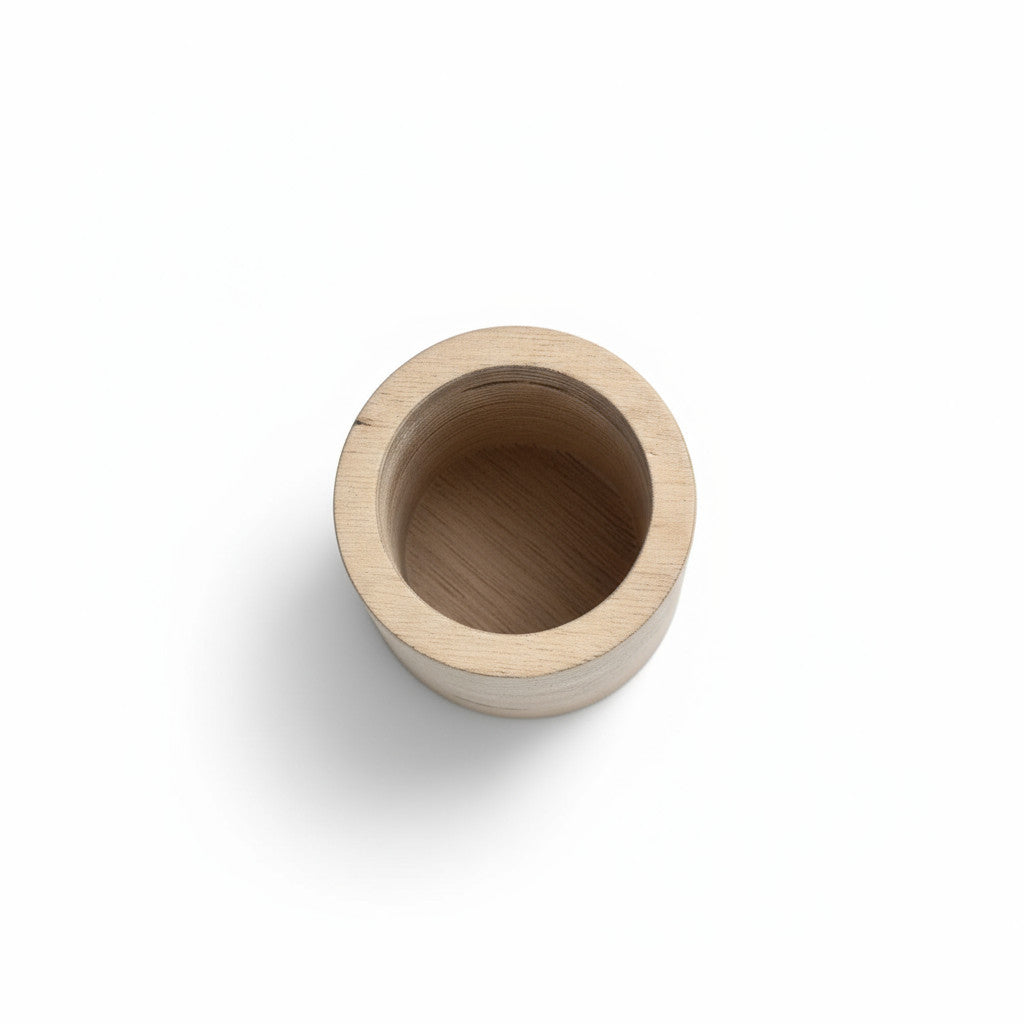Round Wooden Pencil Holder, Small Desk Organiser, Minimal Wood Pen Pot for Office or Kids' Room - size and shape detail