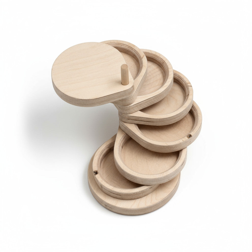 Tiered Wooden Jewelry Box for Kids | Handmade Wooden Treasure Box | Wooden Keepsake Box - side view showing the product profile