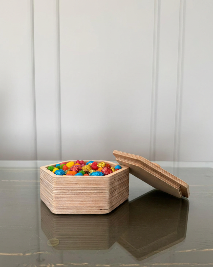 Wooden Hexagon Box Puzzle Toy, Geometric Shape Activity Toy, Handcrafted Wooden Puzzle Board for Kids - main product view