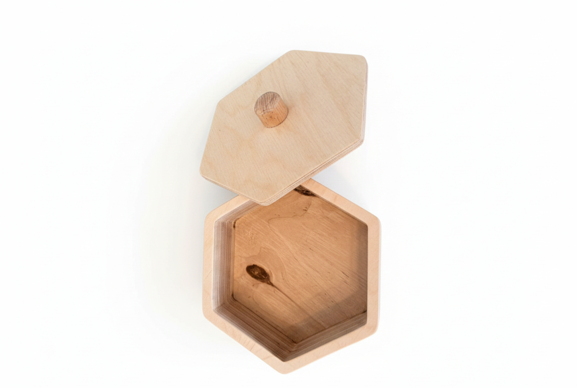 Wooden Hexagon Box Puzzle Toy, Geometric Shape Activity Toy, Handcrafted Wooden Puzzle Board for Kids - handmade wooden toy detail