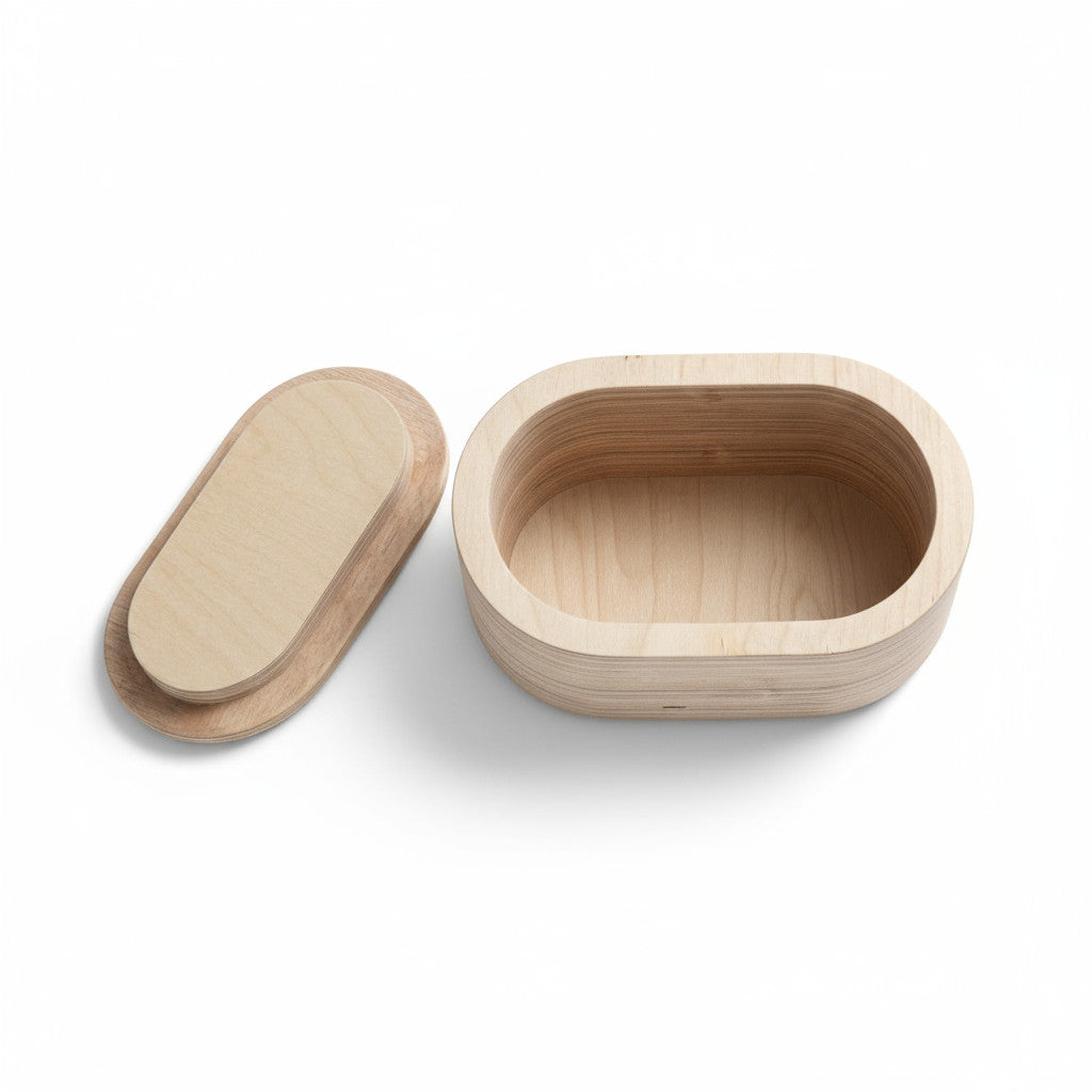 Small Ellipse Wooden Box, Handmade Wooden Storage Box, Natural Wood Keepsake Box, Minimal Wooden Decor Accent - detail view for shoppers