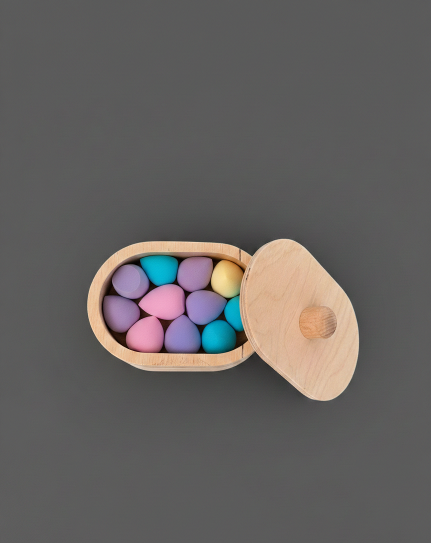 Large Ellipse Wooden Box Puzzle Toy for Kids | Natural Wood Activity Toy, Compact Montessori-Style Shape Puzzle, Nursery Shelf Decor Accent - side view showing the slim profile