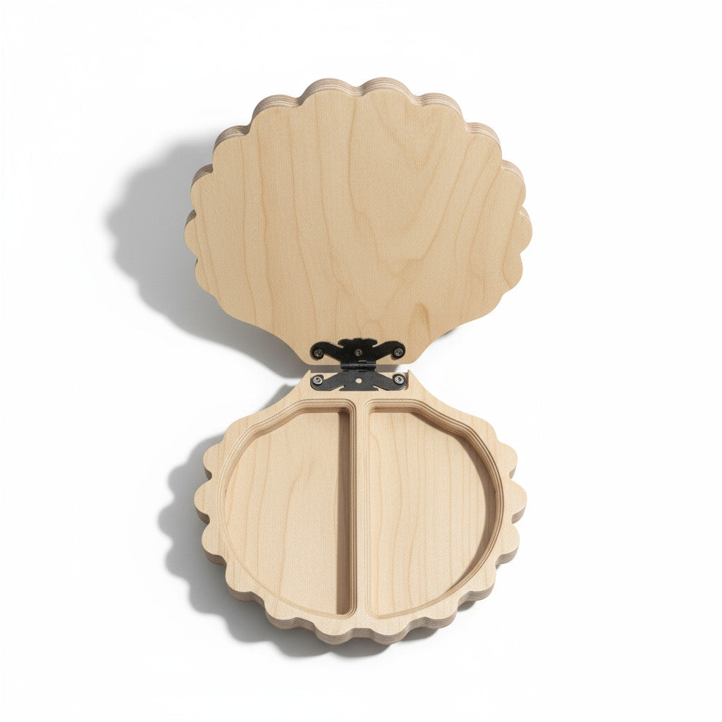 Wooden Oyster Box Puzzle Toy, Handmade Square Wooden Activity Board, Natural Wooden Toy for Play and Display - scale and shape detail