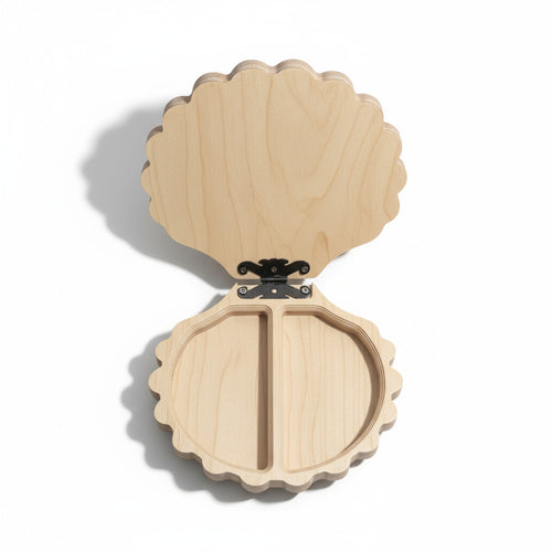 Wooden Oyster Box Puzzle Toy, Handmade Square Wooden Activity Board, Natural Wooden Toy for Play and Display - scale and shape detail