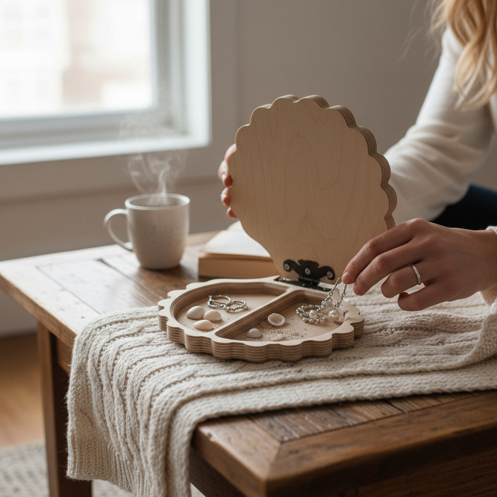 Wooden Oyster Box Puzzle Toy, Handmade Square Wooden Activity Board, Natural Wooden Toy for Play and Display - handmade wooden toy detail