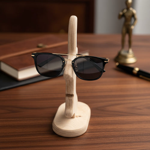 Wooden Eyeglass Stand, Handmade Glasses Holder for Desk or Nightstand - main product view