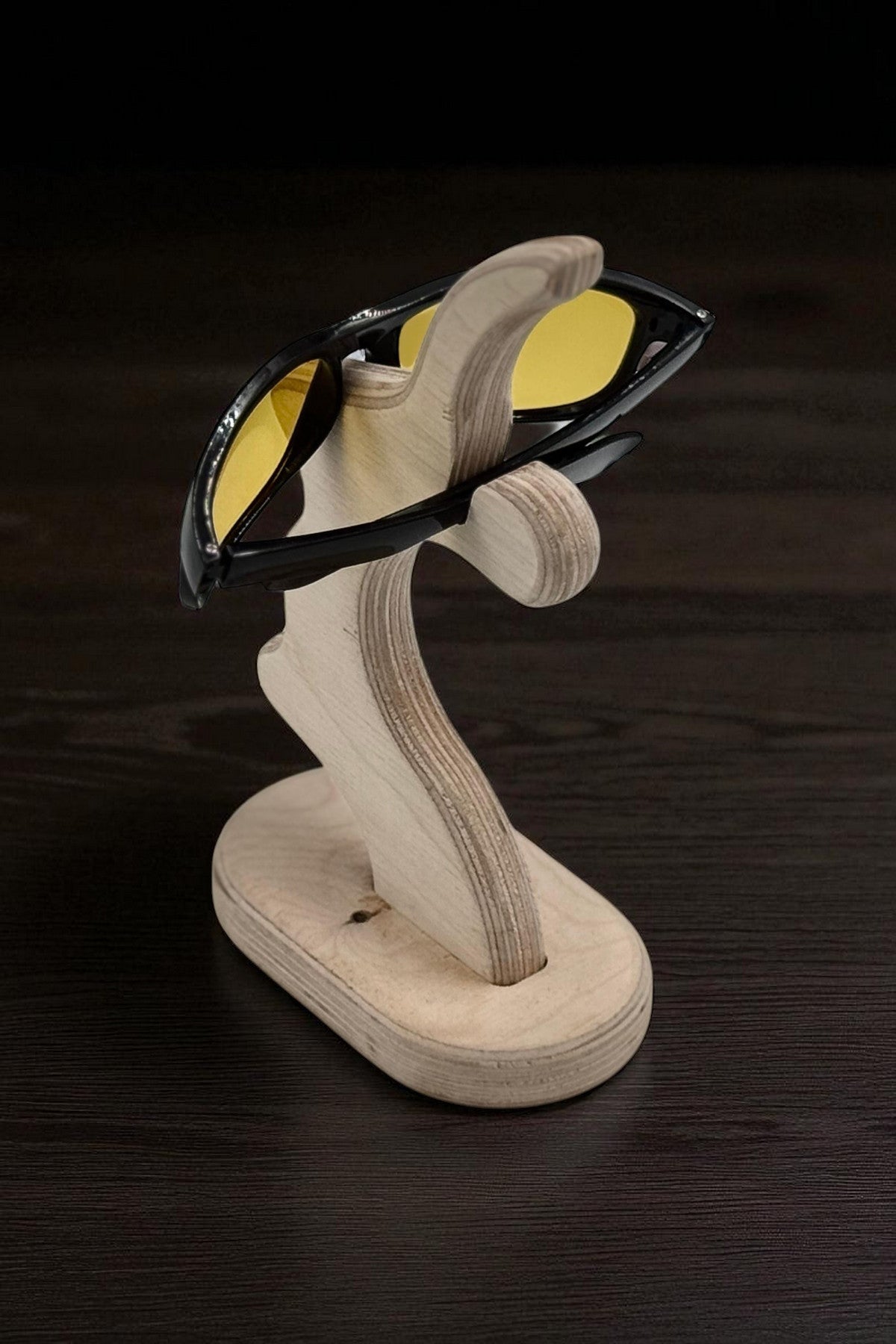 Wooden Eyeglass Stand, Handmade Glasses Holder for Desk or Nightstand - side view showing the product profile