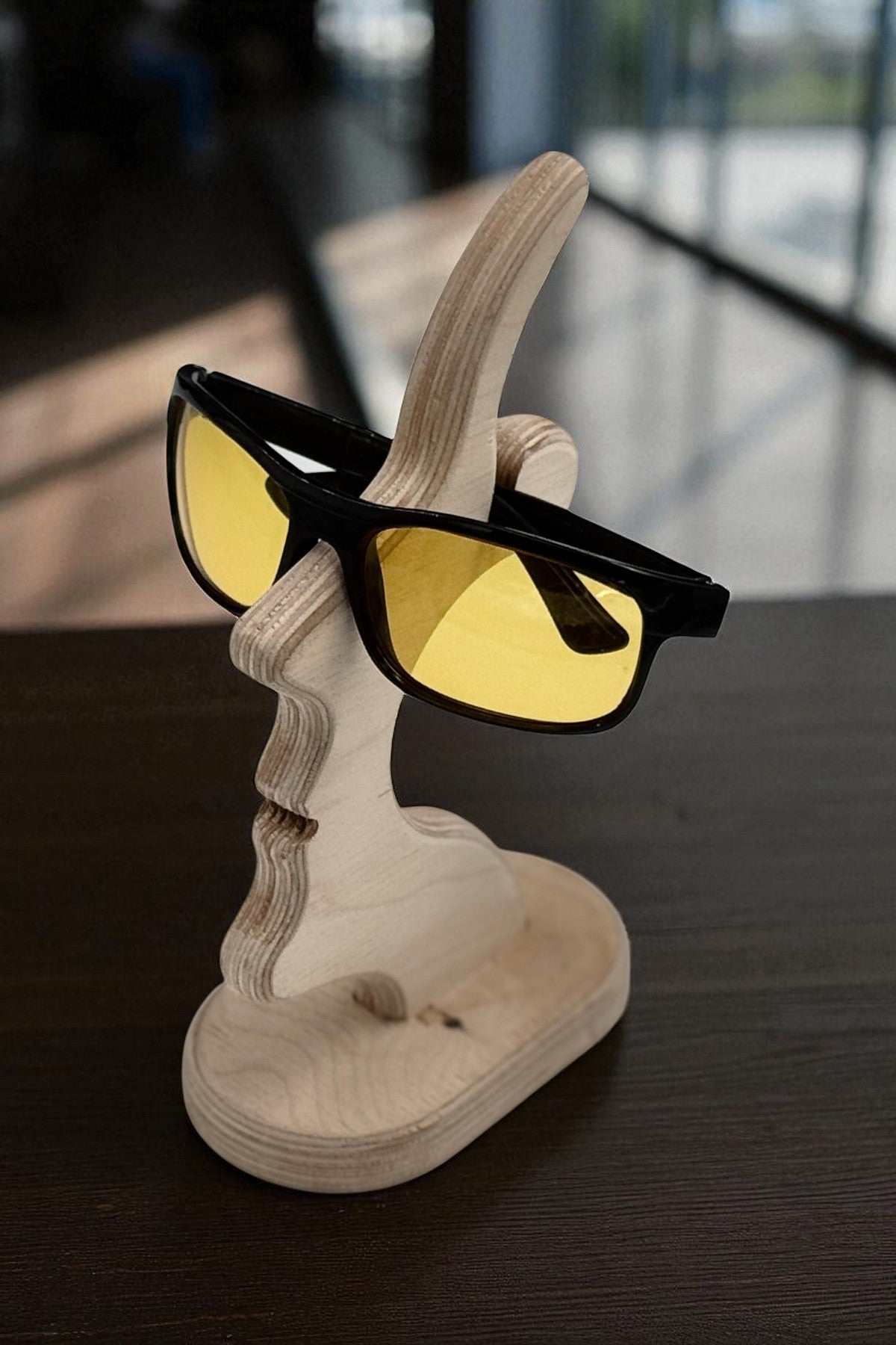 Wooden Eyeglass Stand, Handmade Glasses Holder for Desk or Nightstand - size and shape detail