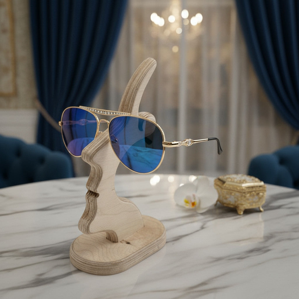 Wooden Eyeglass Stand, Handmade Glasses Holder for Desk or Nightstand - additional product photo