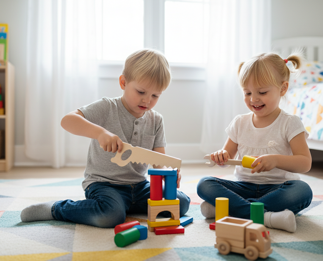 Wooden Kids Repair Tool Set in Grey | Pretend Play Tool Kit | MDF Children's Workshop Toy - wood material and finish detail
