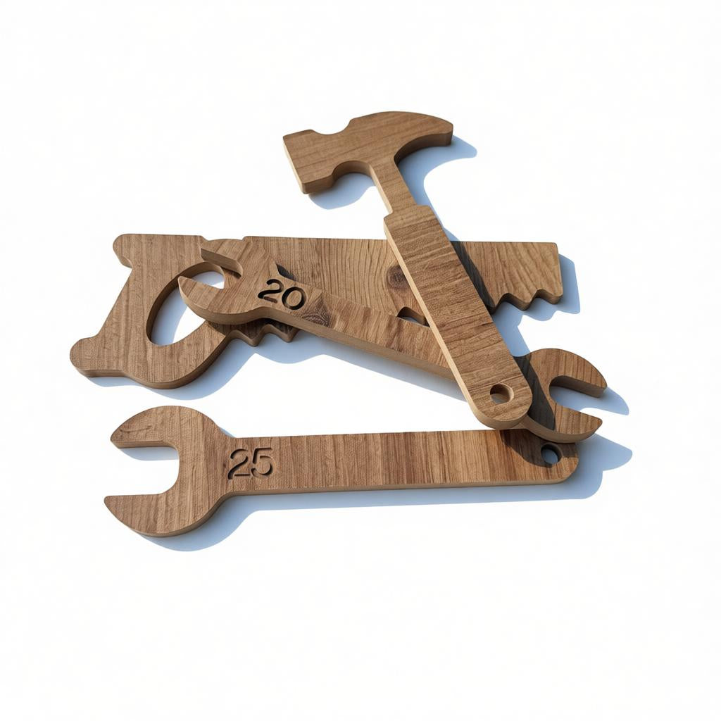 Wooden Child’s Tool Set in Brown, MDF Pretend Play Repair Kit - wood material and finish detail