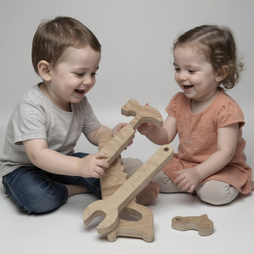 Wooden Child Repair Tool Set Toy | Hands-On Pretend Play Board, 25 cm - close up of the wooden puzzle design