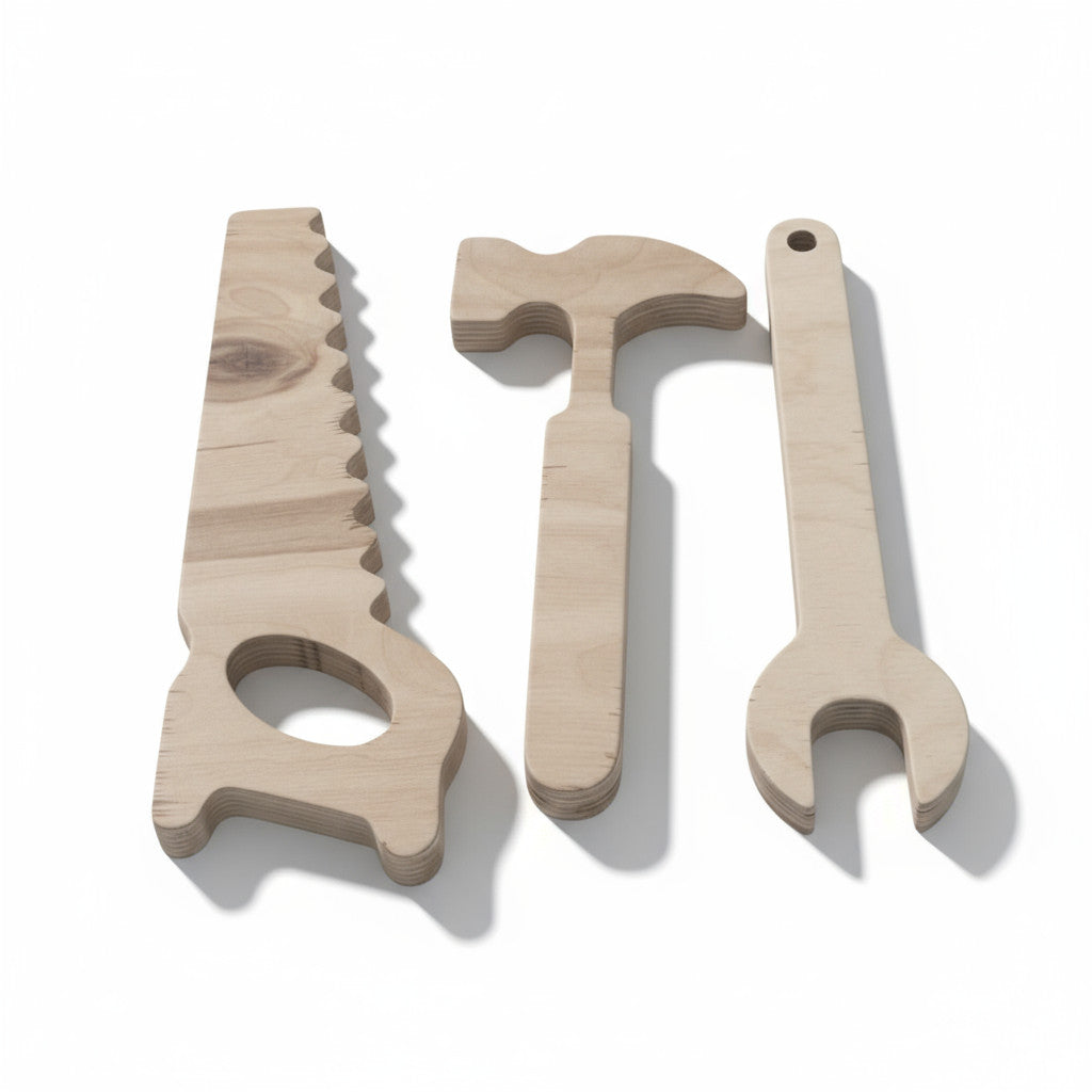 Wooden Child Repair Tool Set Toy | Hands-On Pretend Play Board, 25 cm - handmade wooden toy detail