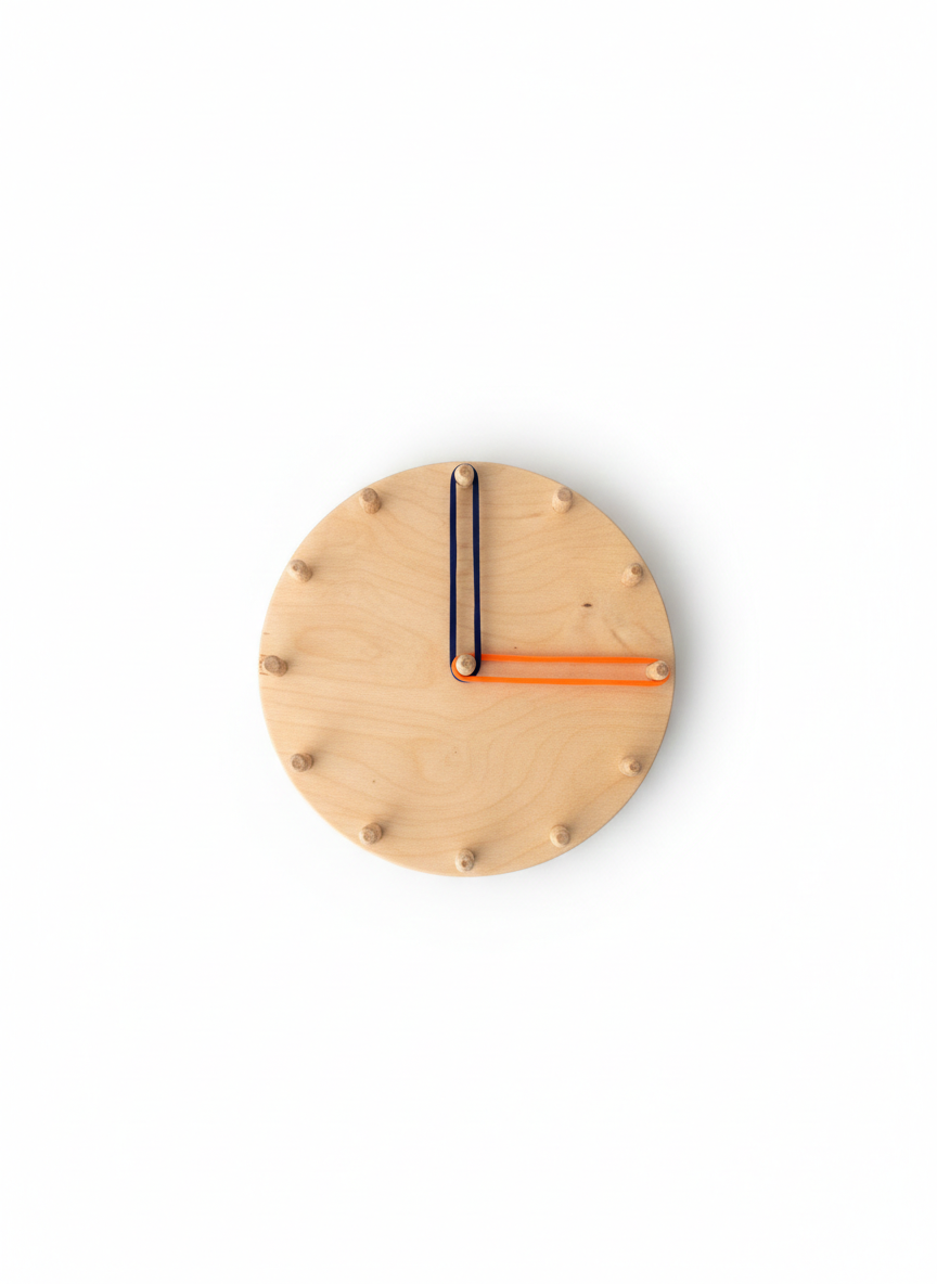 Wooden Elastic Clock Puzzle Board, Round Kids Activity Toy, Handmade Wooden Learning Clock for Toddlers and Nursery Play - handmade wooden toy detail