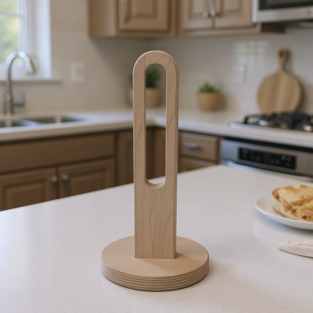 Wooden Paper Towel Holder Stand, Countertop Kitchen Roll Holder, Minimal Rustic Home Storage - main product view