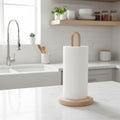 Wooden Paper Towel Holder Stand, Countertop Kitchen Roll Holder, Minimal Rustic Home Storage - close up of the product detail