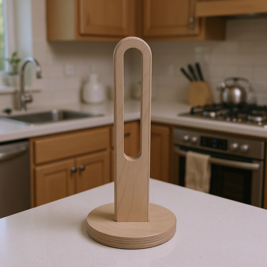 Wooden Paper Towel Holder Stand, Countertop Kitchen Roll Holder, Minimal Rustic Home Storage - wood material and finish detail