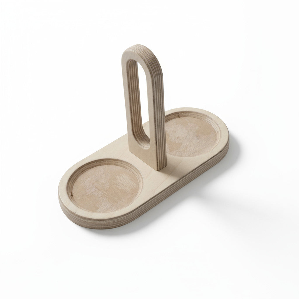 Double Wooden Cup Carrier for Kids | Wooden Pretend Play Accessory | Handmade Toy Carrier - main product view