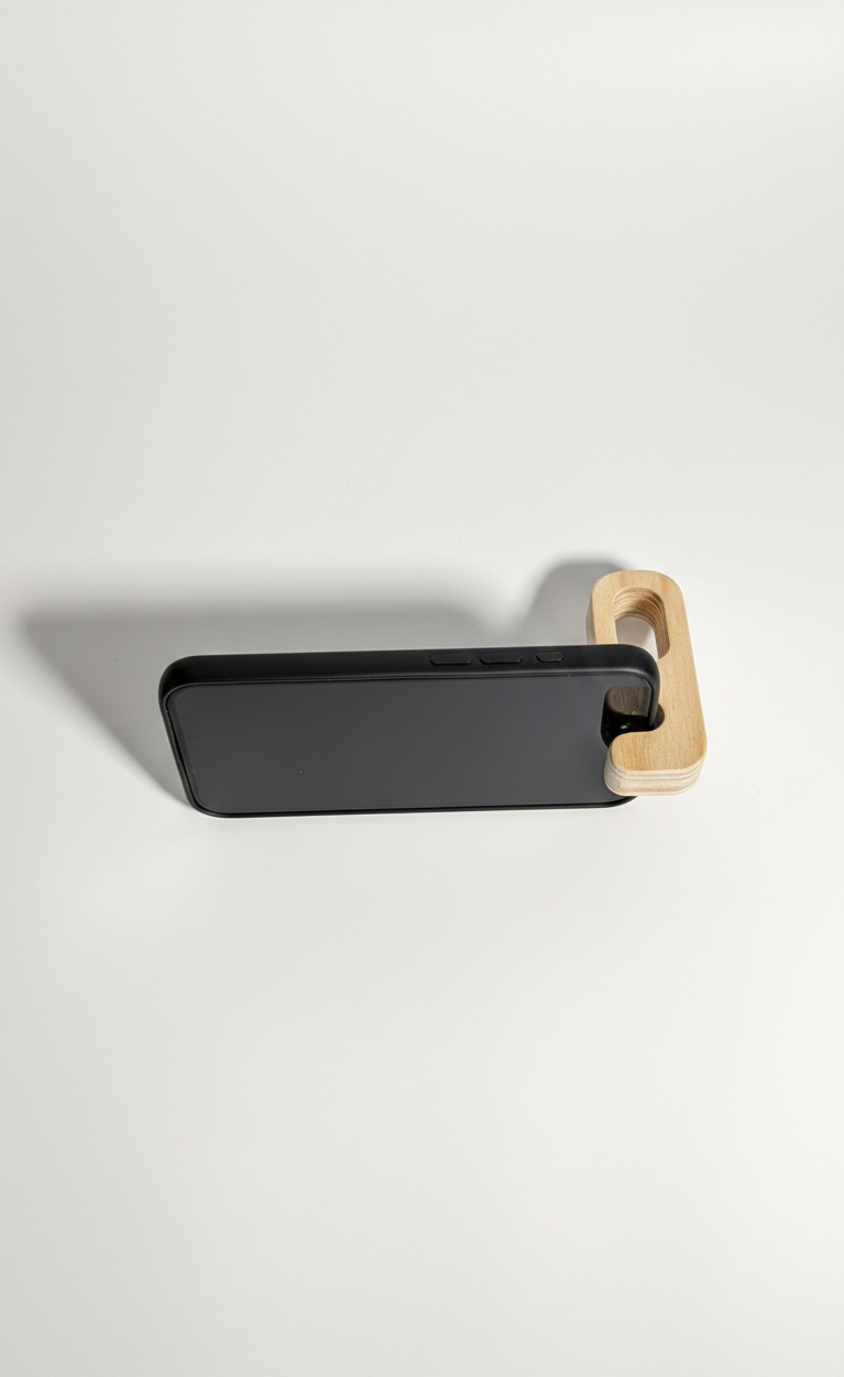 Wooden Key Phone Holder, Small Desktop Stand for Phone and Keys, Handcrafted Organizer - close up of the product detail
