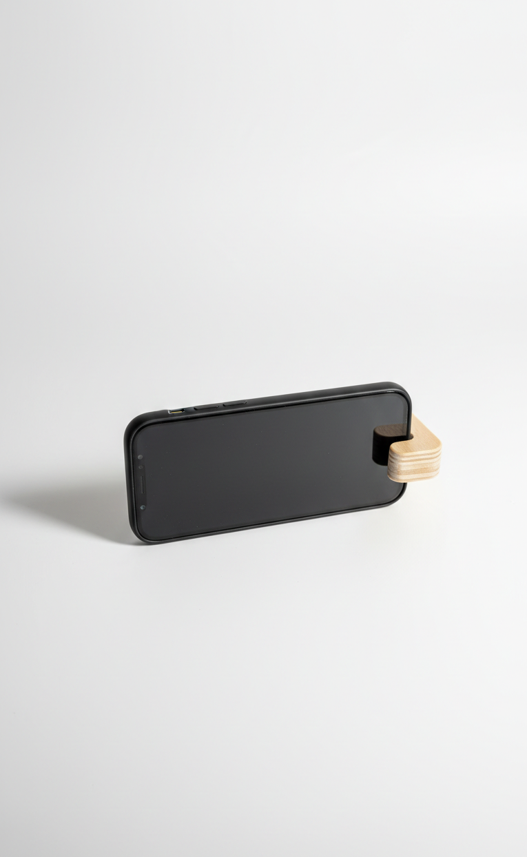 Wooden Key Phone Holder, Small Desktop Stand for Phone and Keys, Handcrafted Organizer - size and shape detail