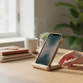 Wooden Triangle Phone Holder, Minimal Desk Stand for Phone Display - main product view
