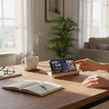 Wooden Triangle Phone and Tablet Holder, Compact Stand for Desk or Nightstand - size and shape detail