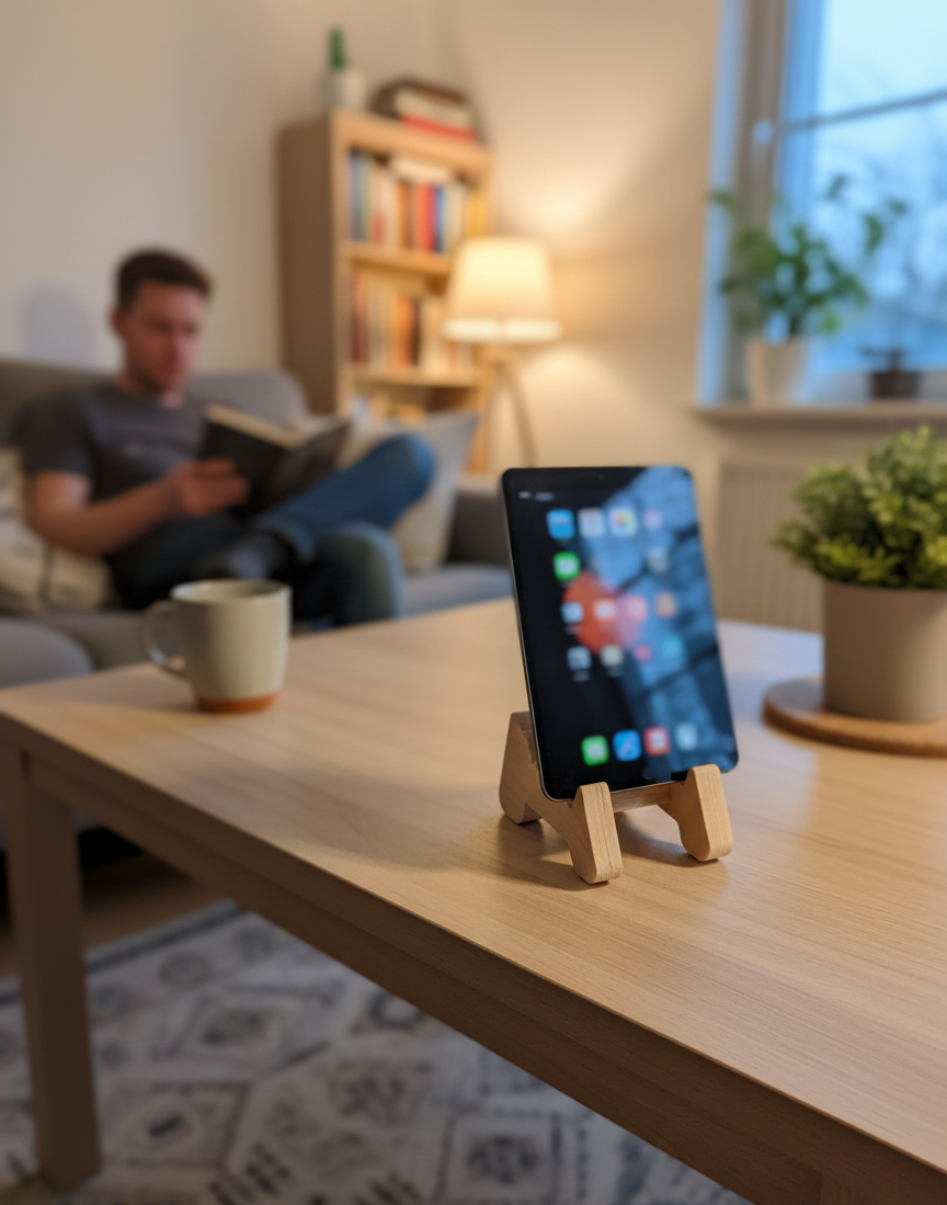 45 Degree Wooden Phone Holder, Angled Desk Stand for Home or Office - main product view