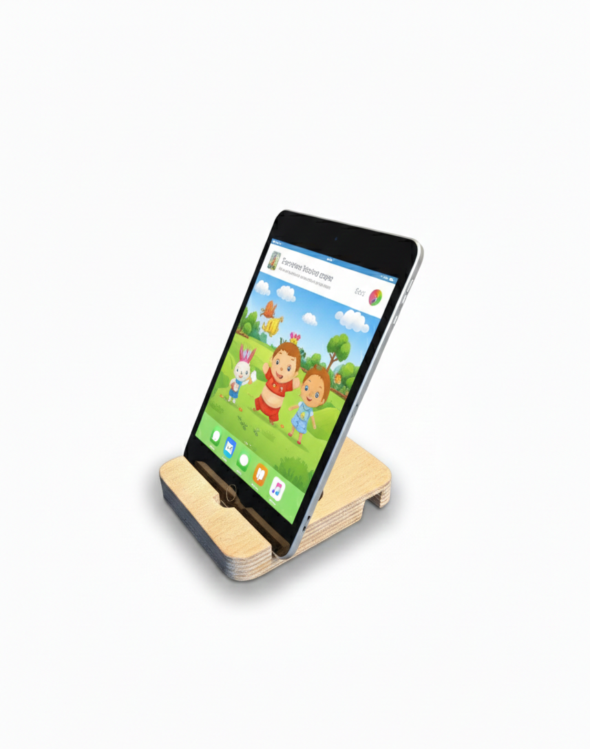 Wooden Flat Phone Holder, Compact Desk Stand for Mobile Phones, Natural Wood Phone Rest - wood material and finish detail