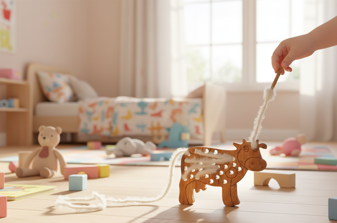Brown Wool-Style Cow Wooden Puzzle Toy | 21 cm Handmade Animal Puzzle for Kids - scale and shape detail
