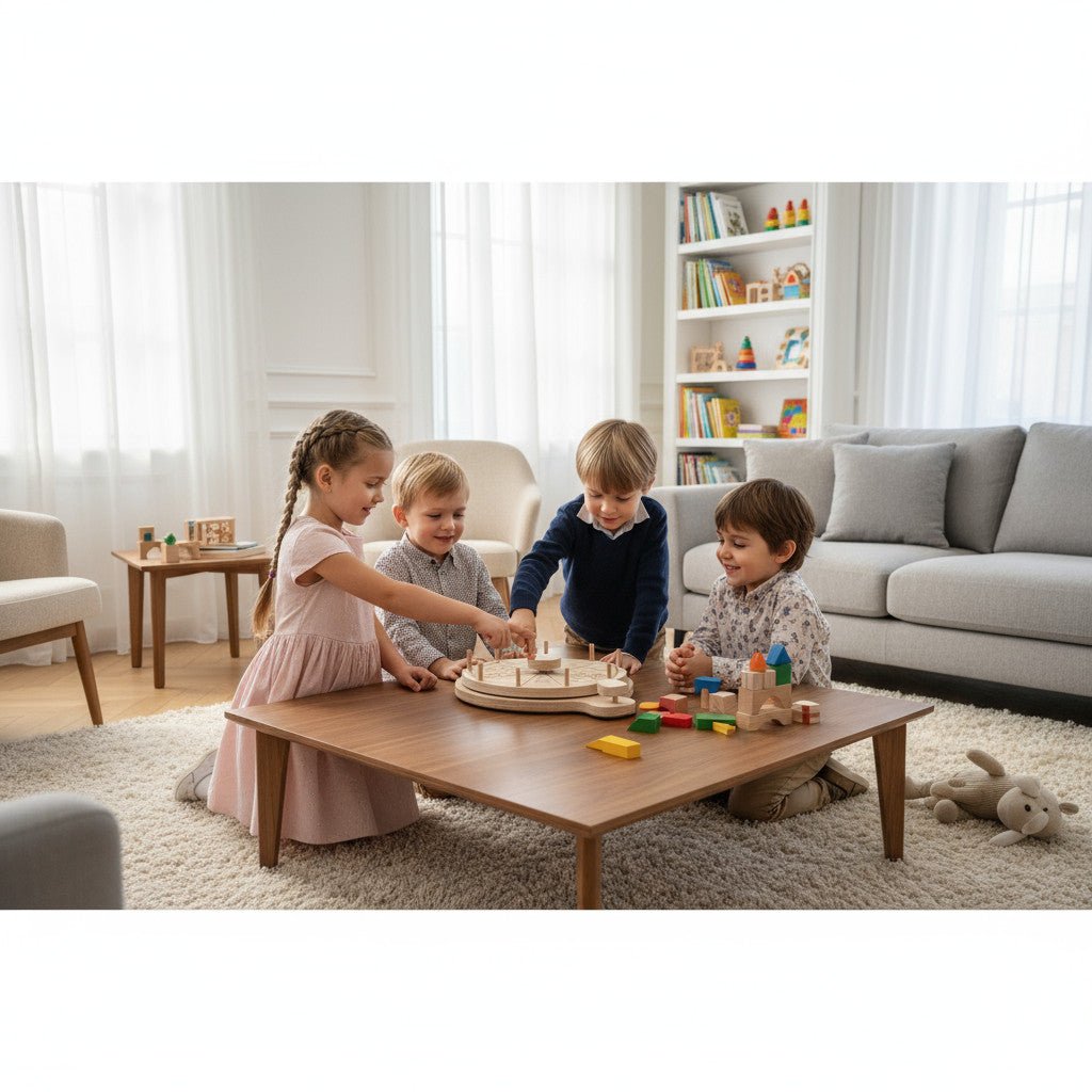 Wooden Wheel of Fortune Puzzle Toy, Hands-On Activity Board, Natural Wood, 33 cm - scale and shape detail