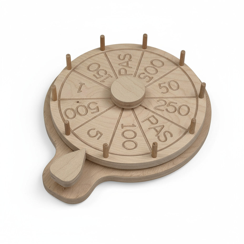 Wooden Wheel of Fortune Puzzle Toy, Hands-On Activity Board, Natural Wood, 33 cm - playroom or nursery display idea