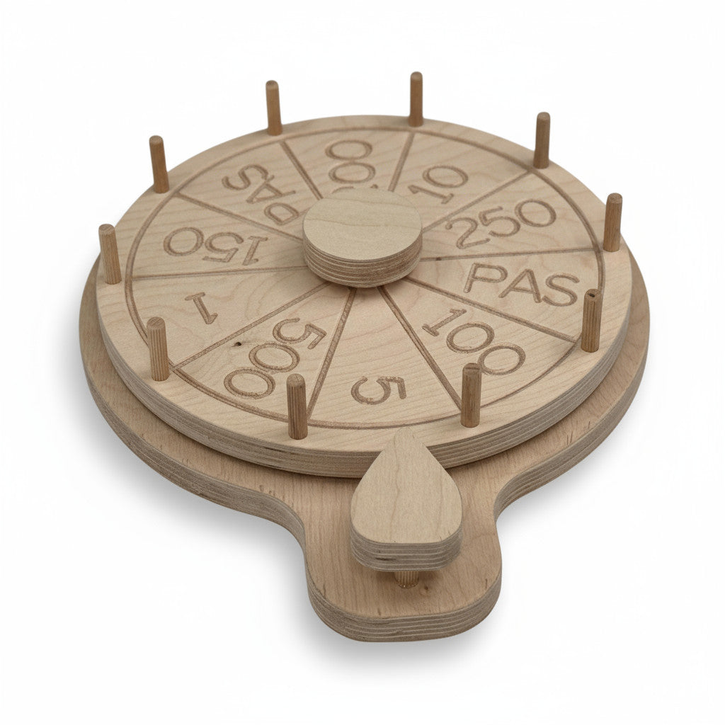 Wooden Wheel of Fortune Puzzle Toy, Hands-On Activity Board, Natural Wood, 33 cm - handmade wooden toy detail