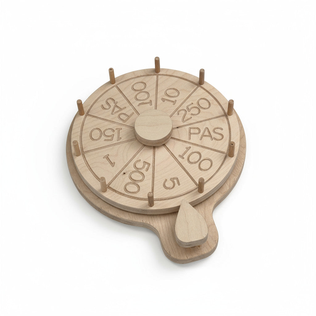 Wooden Wheel of Fortune Puzzle Toy, Hands-On Activity Board, Natural Wood, 33 cm - detail view for shoppers